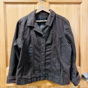 Live a Little brown denim snap front long sleeve jean jacket coat L Large